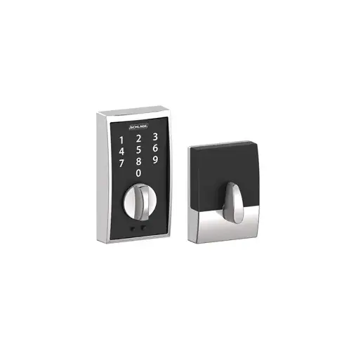 Schlage Residential BE375 CEN 625Click To CopyBE375CEN625 12-321 10-116 Century Touch Keyless Deadbolt - Polished Chrome