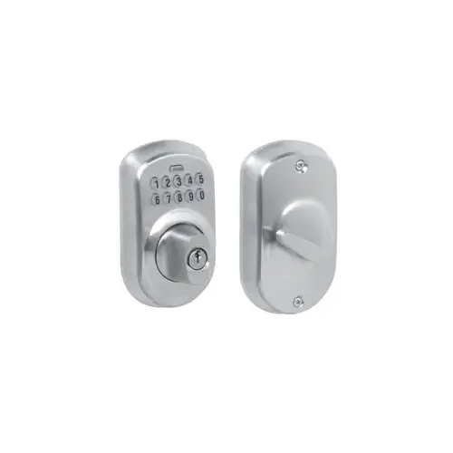 Schlage Residential BE365 PLY 626Click To CopyBE365PLY626 12-321 10-116 KD Plymouth Keypad Deadbolt - Satin Chrome