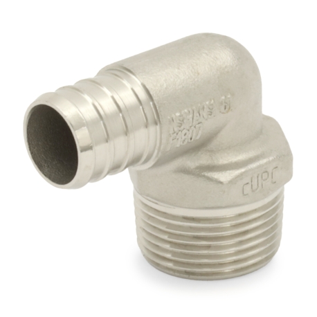 3/4" PEX x 3/4" Male Threaded Elbow, 304 St. Steel (Lead-Free)