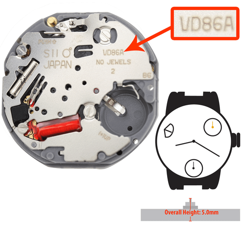 Hattori Japan 2 Hand Watch Movement VD86 Quartz Movement Overall Height 5.0mm