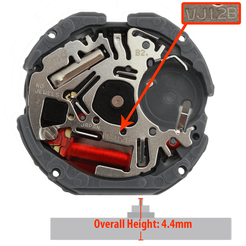 Hattori Japan 3 Hand Watch Movement VJ12-6 Quartz Movement Overall Height 4.4mm