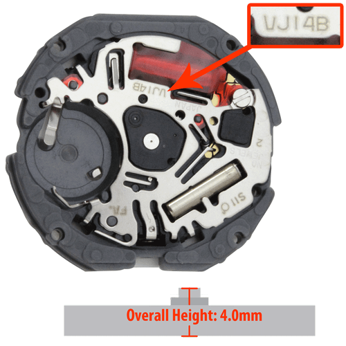 Hattori Japan 2 Hand Watch Movement VJ14-6 Quartz Movement Date At 6:00 Overall Height 4.0mm