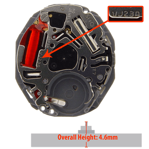 Hattori Japan 3 Hand Watch Movement VJ23 Quartz Movement Overall Height 4.6mm