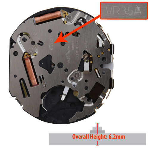 Epson Japan Quartz Chronograph Watch Movement VR35 Date At 4:00 Overall Height 6.2mm