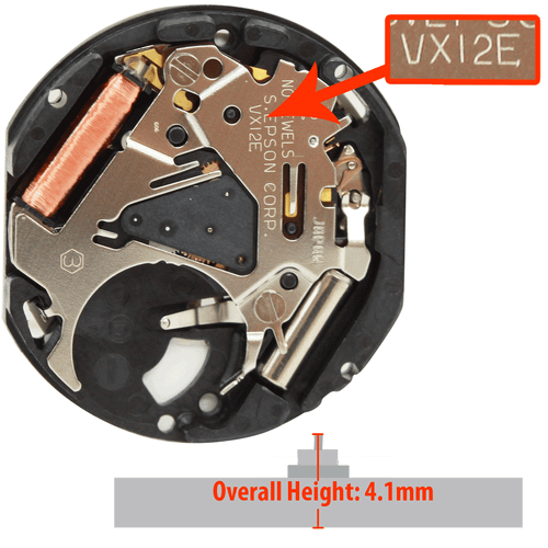 Epson Japan 3 Hand Quartz Watch Movement VX12 Date At 3:00 Overall Height 4.1mm