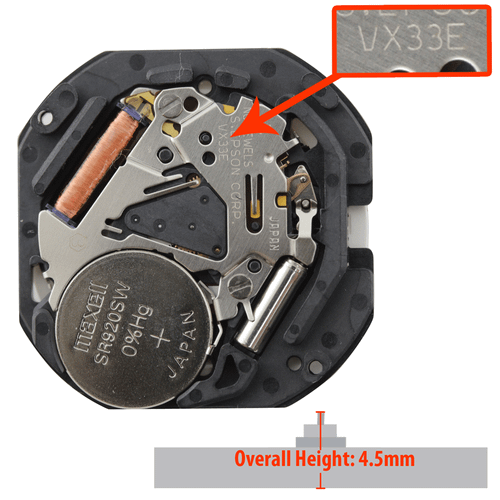 Epson Japan 3 Hand Quartz Watch Movement VX33E19R Special Calendar Overall Height 4.5mm