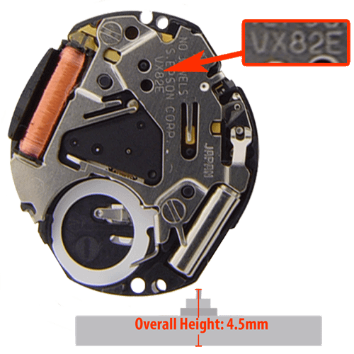 Epson Japan 3 Hand Quartz Watch Movement VX82.2 Date At 3:00 Overall Height 4.5mm