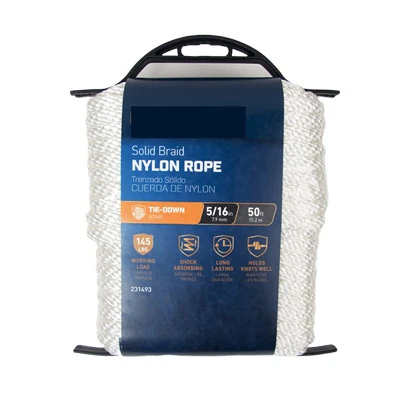 Durable 5/16" White Nylon Twisted Rope - 50 Feet