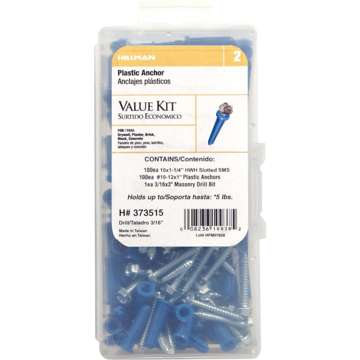 Wall Anchor Kit, Conical Plastic, 201-pc.