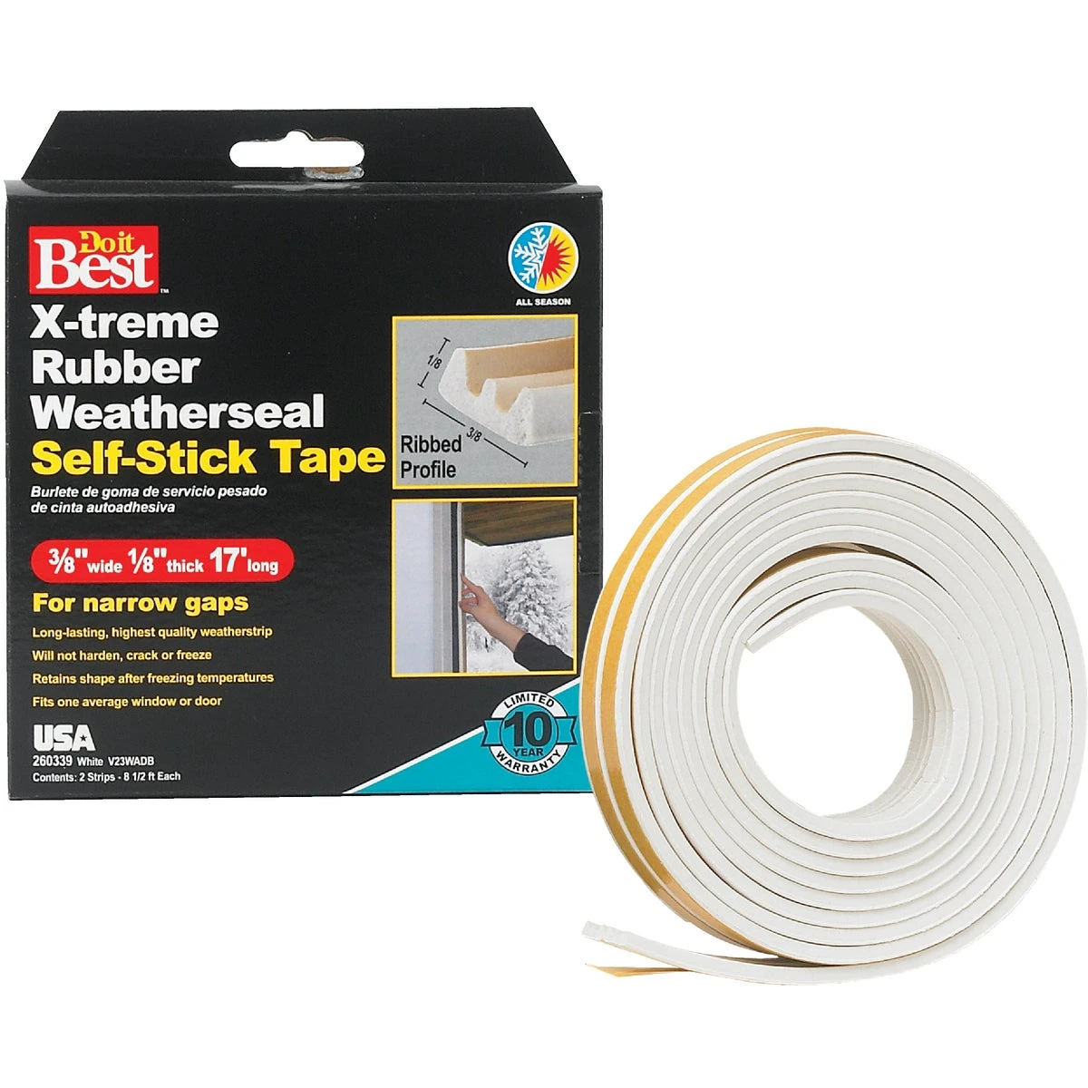 3/8 In. X 17 Ft. White Narrow Weatherseal Tape V23wadb