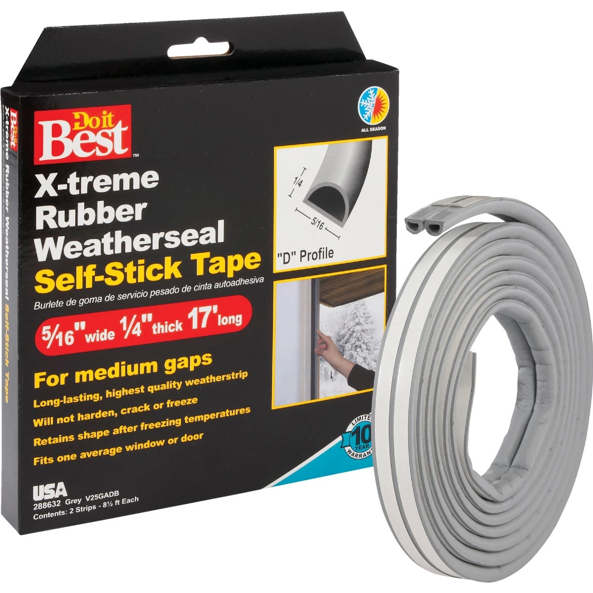Grey 17' Rubber Weatherstrip - 5/16" W X 1/4" T - Model V25gadb