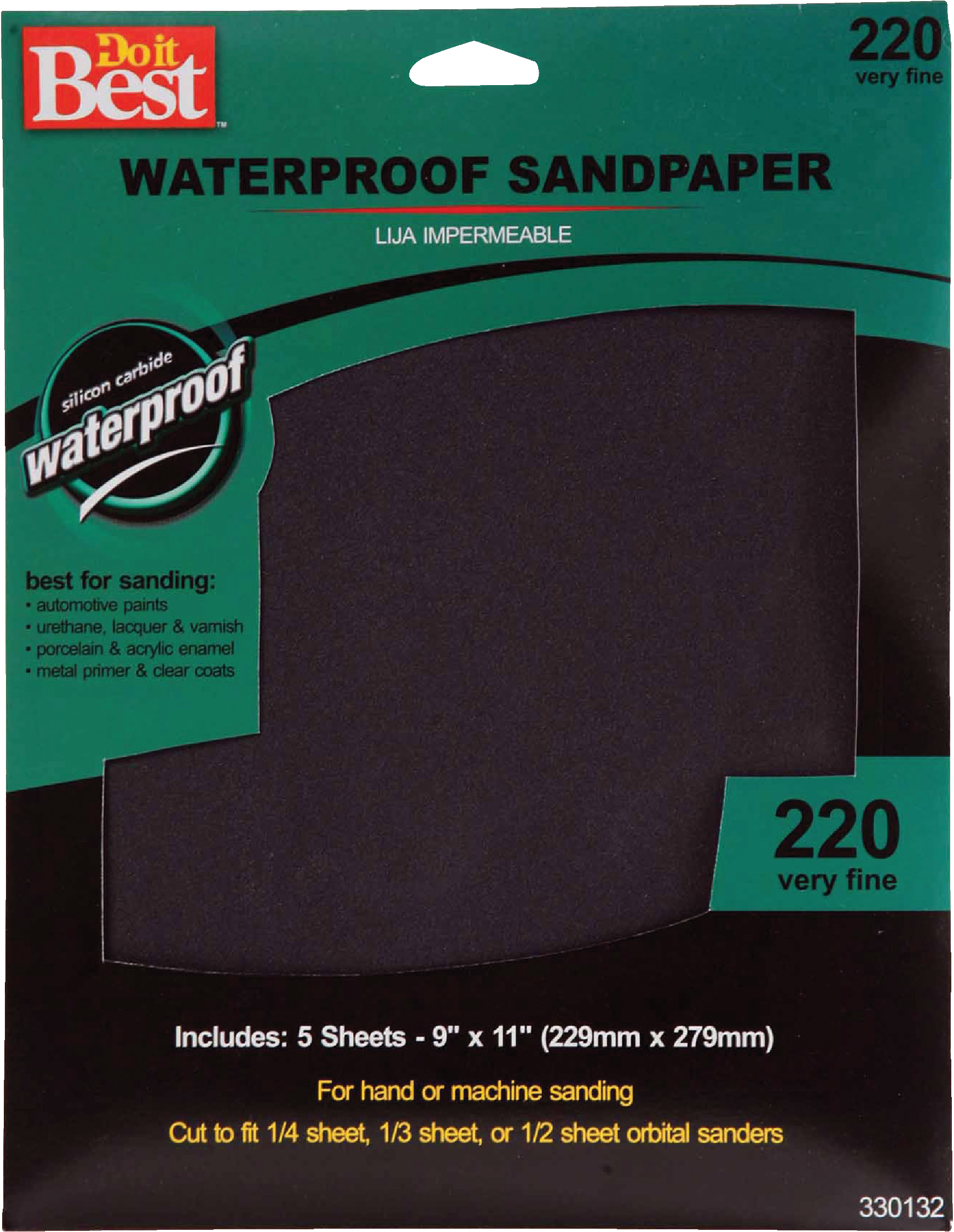 Waterproof 9 In. X 11 In. 220 Grit Very Fine Sandpaper (5-pack)
