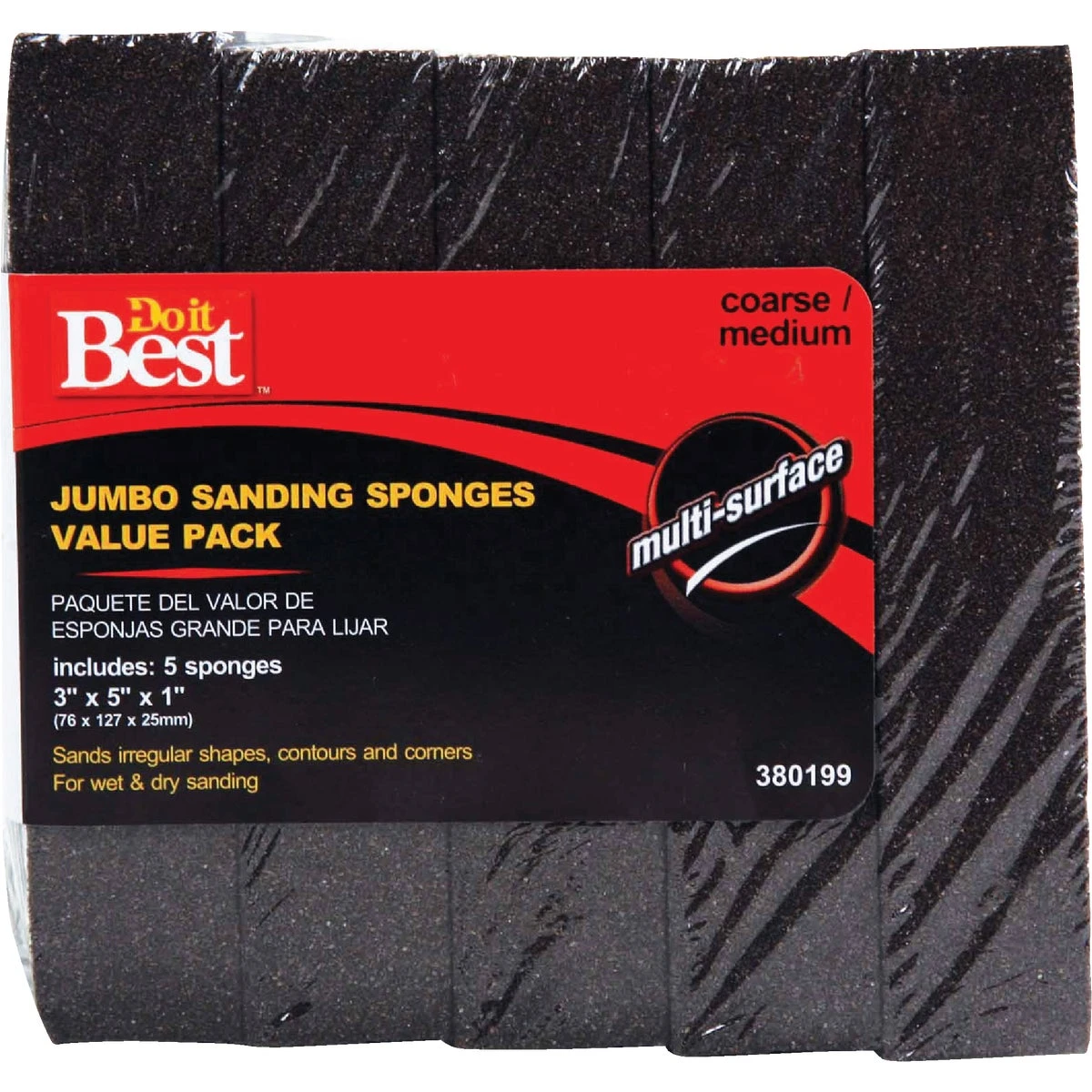 Jumbo 3 In. X 5 In. X 1 In. Medium/coarse Sanding Sponge (5-pack)