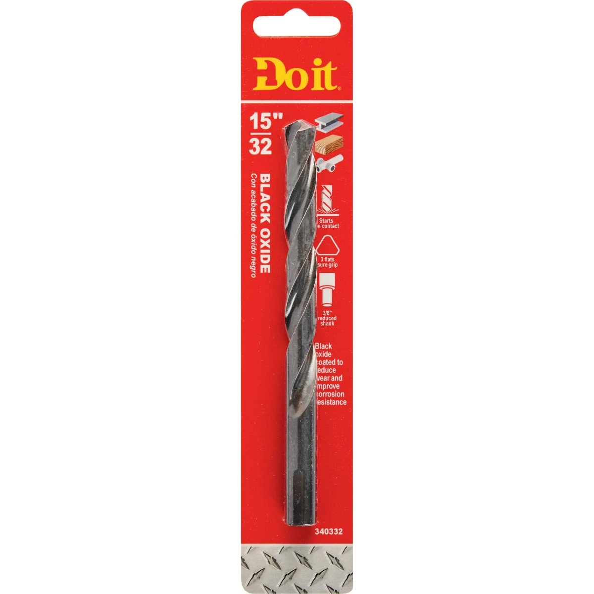 15/32 Inch Black Oxide Drill Bit - High-speed Steel, 135 Degree Tip