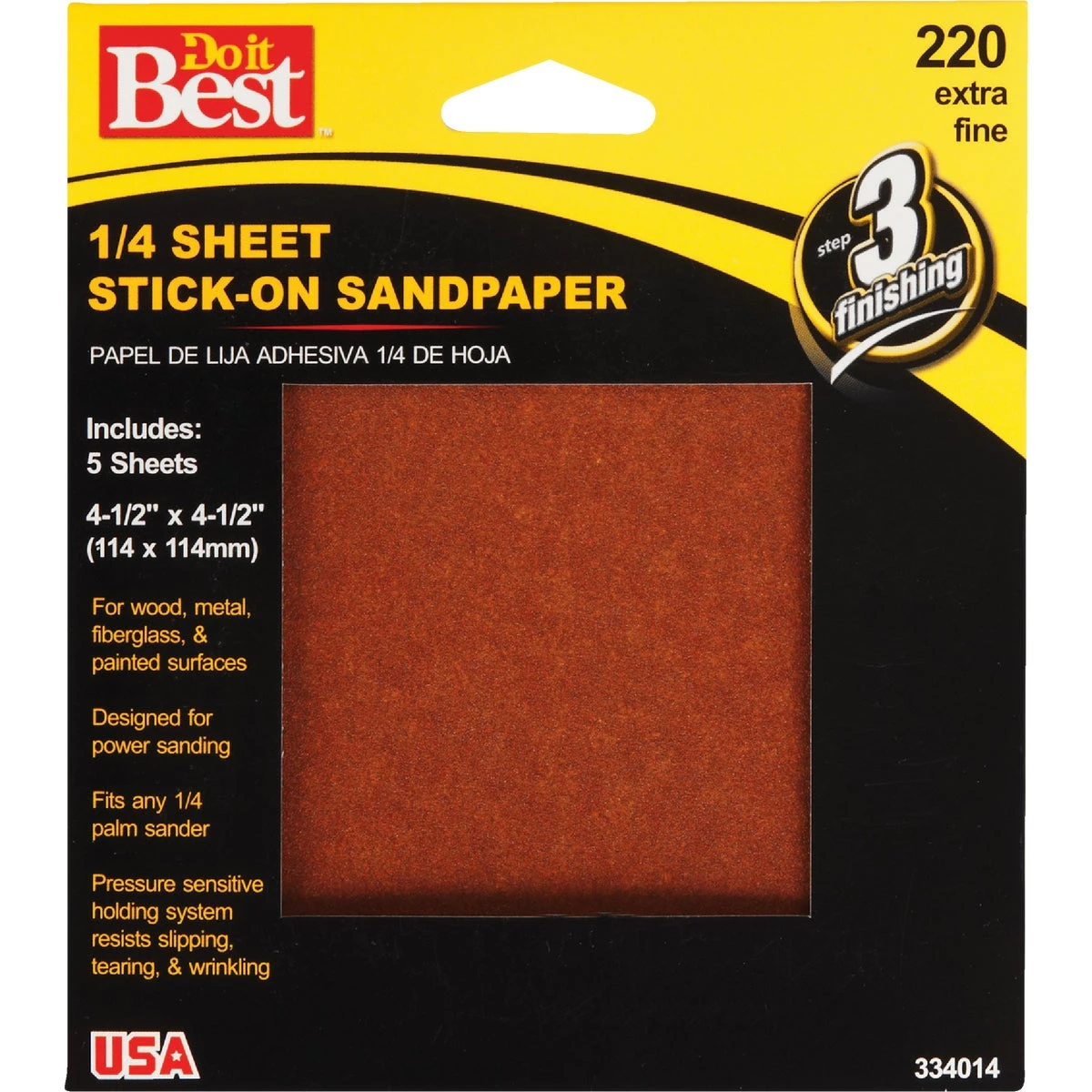 Stick-on 220 Grit 1/4 Sheet Power Sanding Sheet (5-pack)