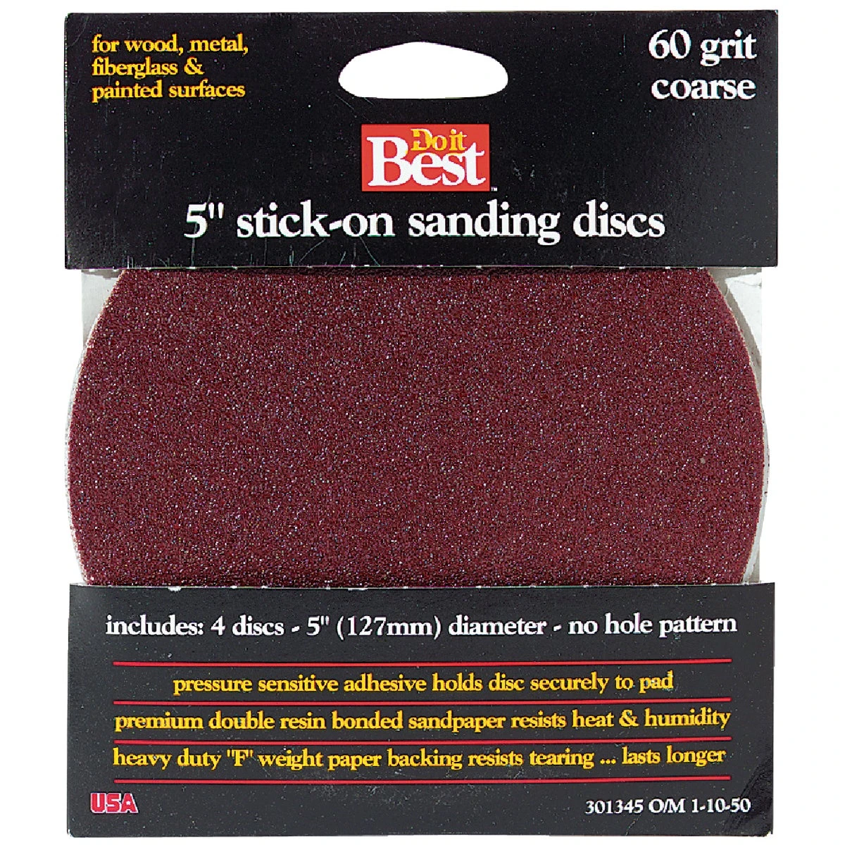 5 In. 60 Grit Stick-on Sanding Disc (4-pack)