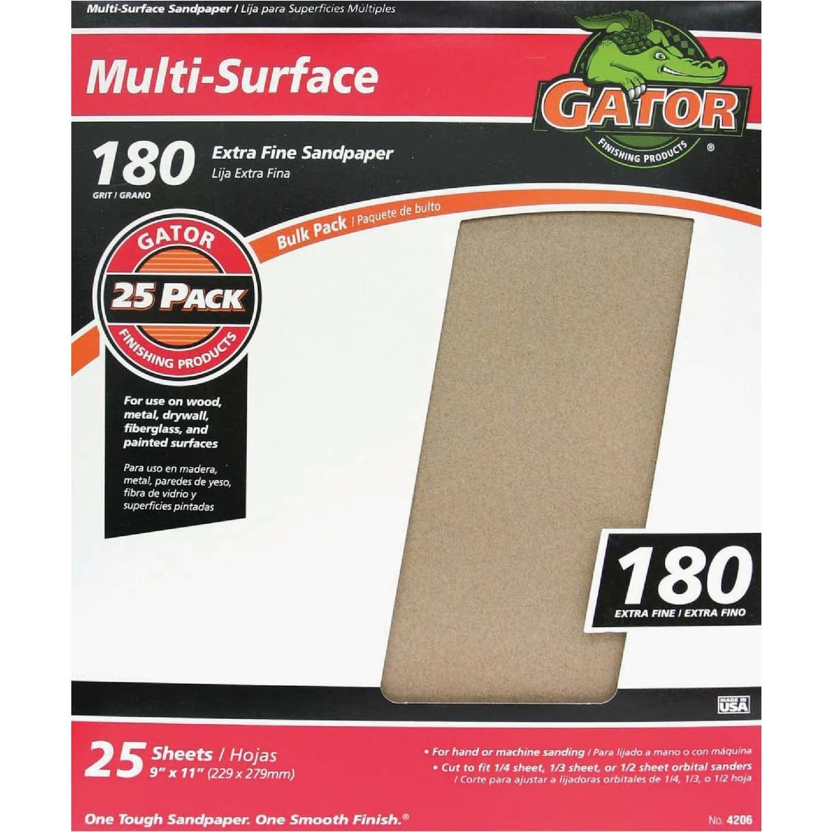 Multi-surface 9 In. X 11 In. 180 Grit Extra Fine Sandpaper (25-pack)