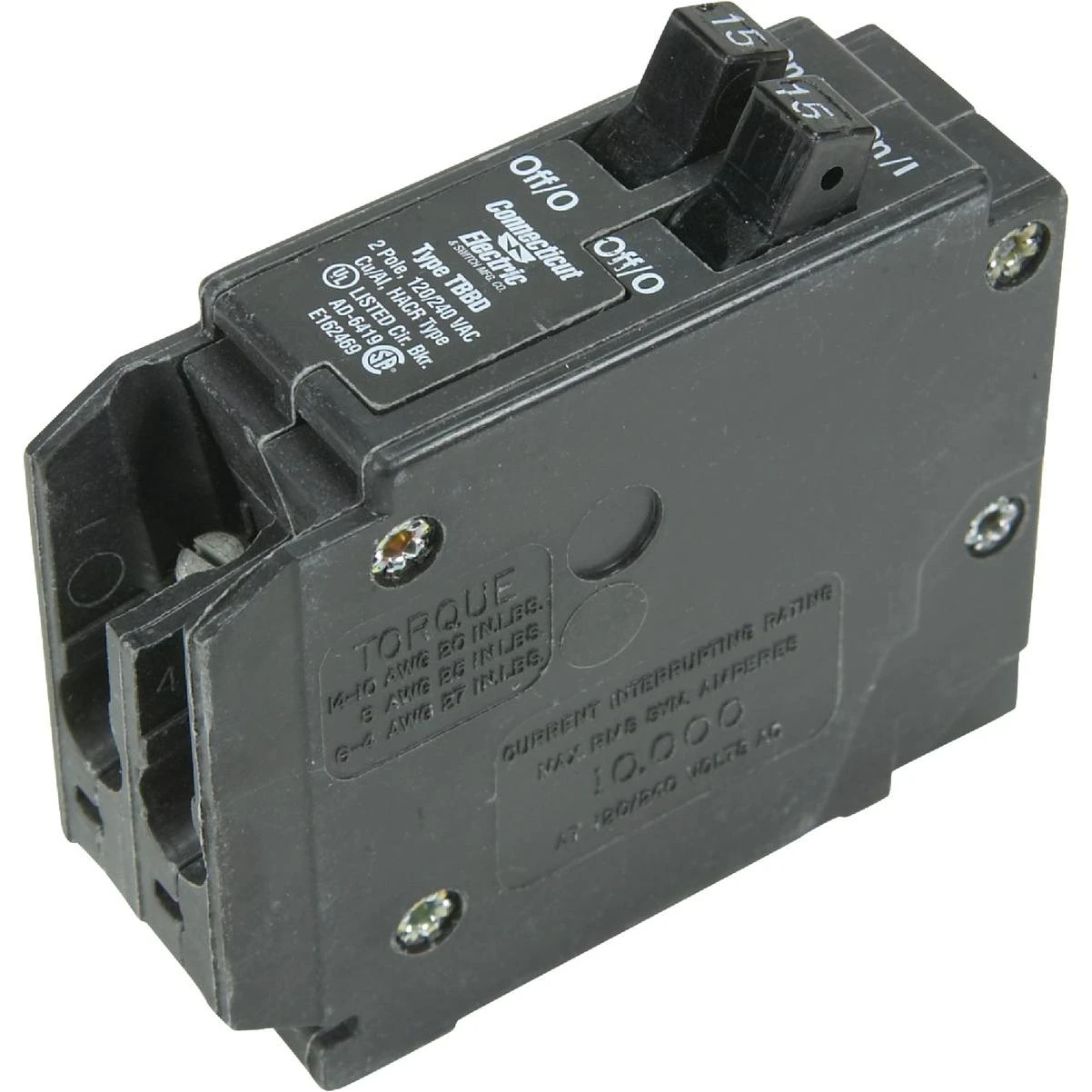 15a/15a Twin Single-pole Standard Trip Interchangeable Packaged Circuit Breaker