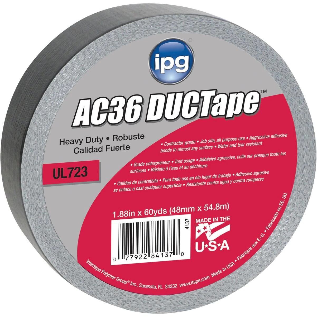 Ac36 Ductape 1.88 In. X 60 Yd. Hd Contractor Grade Duct Tape, Silver