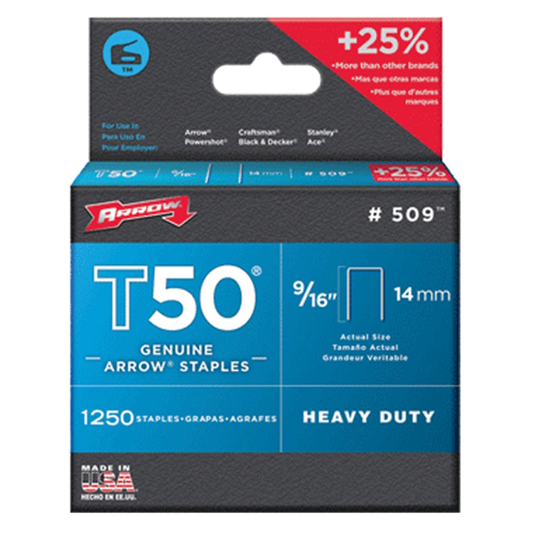 Arrow 9/16" T50 Heavy Duty Galvanized Steel Staples (1250 Pack)