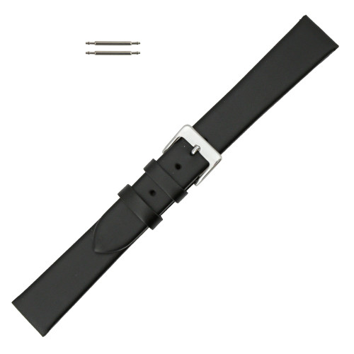 Watch Band 16mm Black Leather Smooth Classic Calf 8 3/4 Inch Length