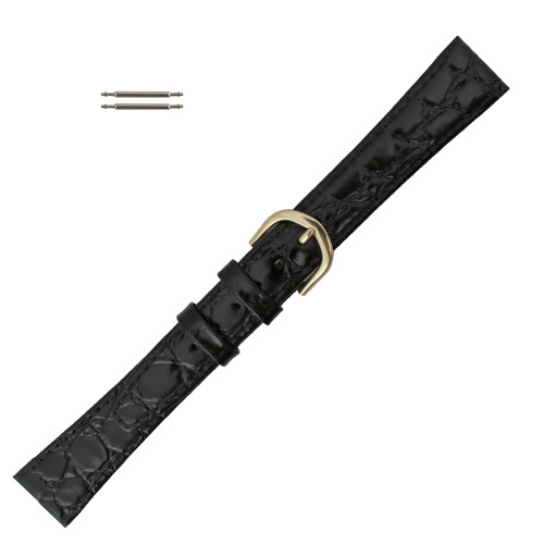 Black Leather Watch Strap 18mm Stitched Flat Croco Grain 8 1/4 Inch Length