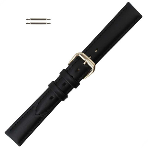 Black Leather Watch Band 14mm Classic Calf 6 7/8 Inch Length