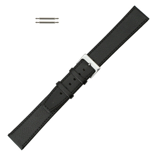 Leather Watch Band 22mm Extra Long Black Classic Calf 10 1/4 Inch Length