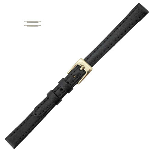 Black Leather Watch Band 9mm Flat Classic Calf 6 3/4 Inch Length