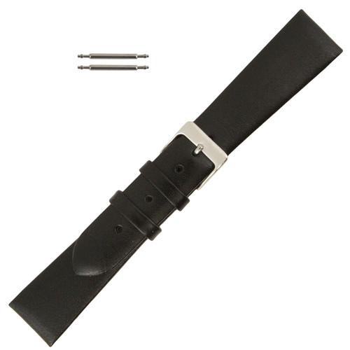 20mm Leather Watch Band Black Luxury Calf 7 1/2 Inch Length