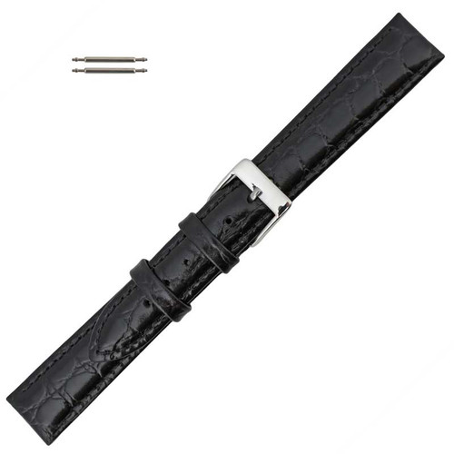 Leather Watch Strap 16mm Black Leather Crocodile Grain 7 3/8 Inch Length