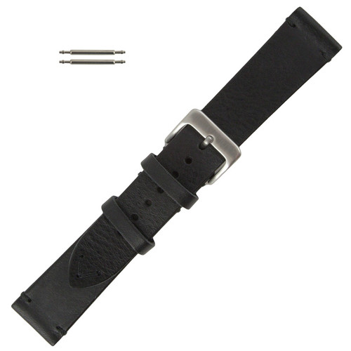 22mm Black Leather Watch Band Vintage Stitched 8 Inch Length