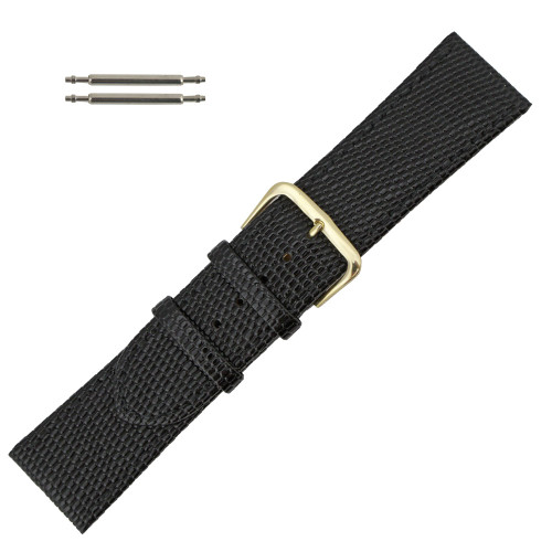 Black Leather Watch Strap 26mm Stitched Lizard Grain 7 3/4 Inch Length