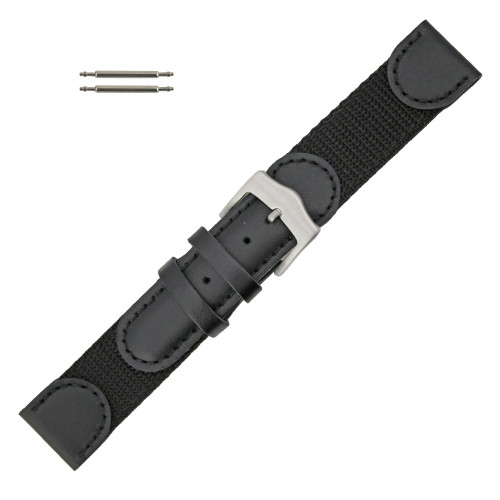 Hadley Roma Black Swiss Army Style 20mm Watch Band Leather 7 1/2 Inch Length
