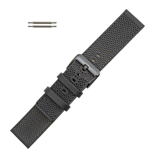 20mm Black Soft Perforated Leather Watchband 7 1/2 Inch Length