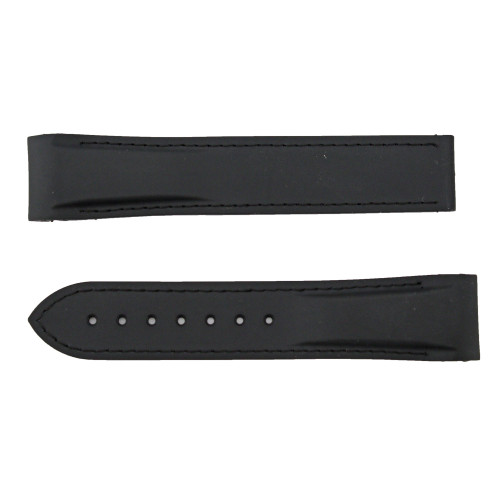 Made To Fit Omega Speedmaster 22mm Black with Black Stitching Curved Ends Rubber Watch Band NO CLASP 7 1/2 Inch Length