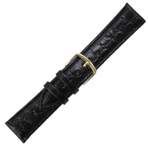 Hadley Roma Black 22mm Croco Grain Padded Stitched Watch Strap 8 Inch Length