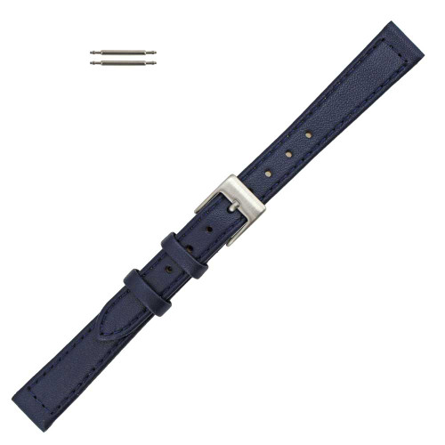 Flat Watch Band 12mm Classic CalfNavy Blue Leather 7 Inch Length