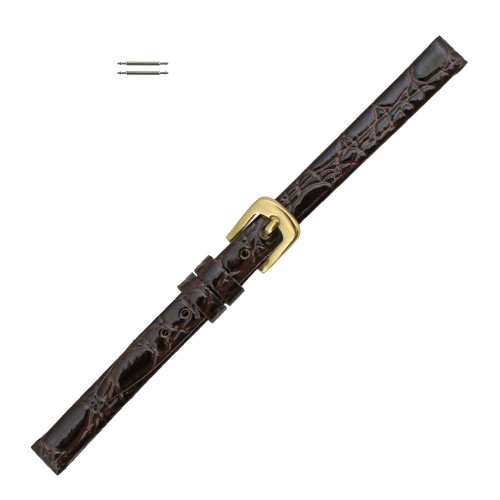 Brown Leather Watch Strap 10mm Shiny Flat Croco Grain 6 3/4 Inch Length
