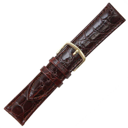Hadley Roma Brown 18mm Croco Grain Padded Stitched Watch Strap 6 1/2 Inch Length