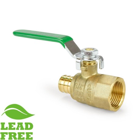 3/4" PEX x FPT Threaded Brass Ball Valve, Full Port (Lead-Free)