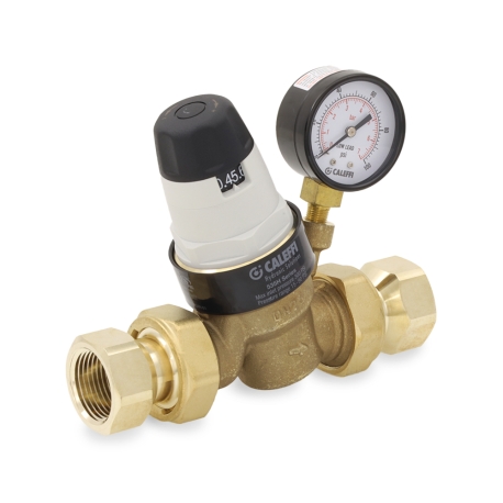 1" FNPT Union, PresCal Pressure Reducing Valve w/ Gauge, 15-90 psi (Lead-Free)