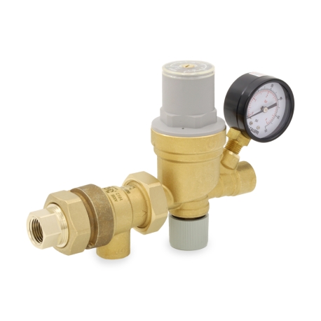1/2" FNPT Union x FNPT, AutoFill Boiler Pressure Reducing & Backflow Preventer Valve Combo w/ Pressure Gauge