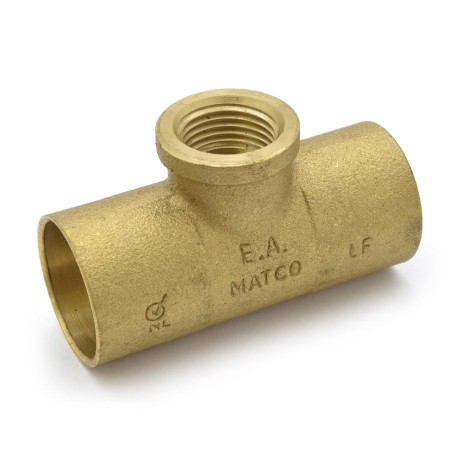 1" x 1" x 1/2" (C x C x FPT) Cast Brass Tee, Lead-Free