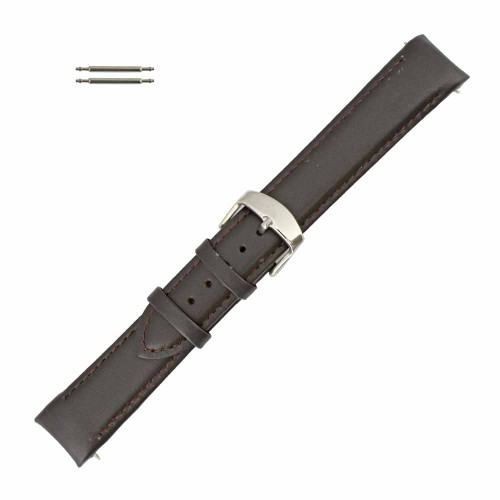 Leather Watch Band 20mm Curved Brown Classic Calf 8 Inch Length