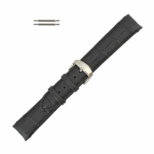Black Leather Watch Band 18mm Curved AlligatorGrain 7 3/8 Inch Length