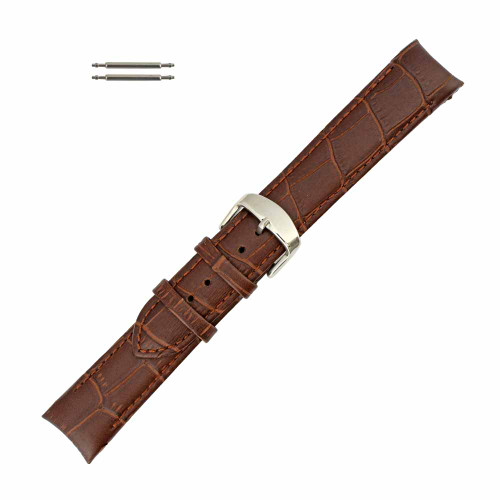 Brown Leather Watch Band 24mm Curved AlligatorGrain 8 1/4 Inch Length