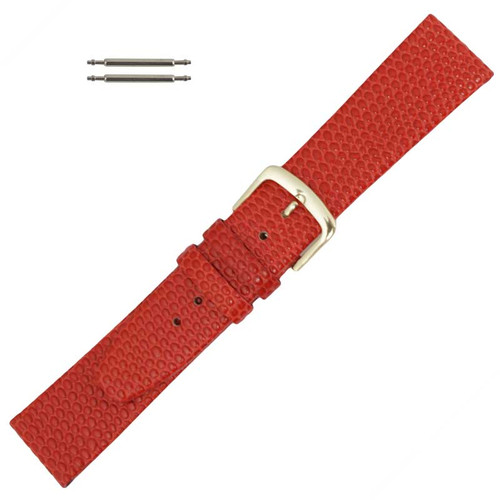 Red Leather Watch Band 22mm Lizard Grain 7 1/2 Inch Length