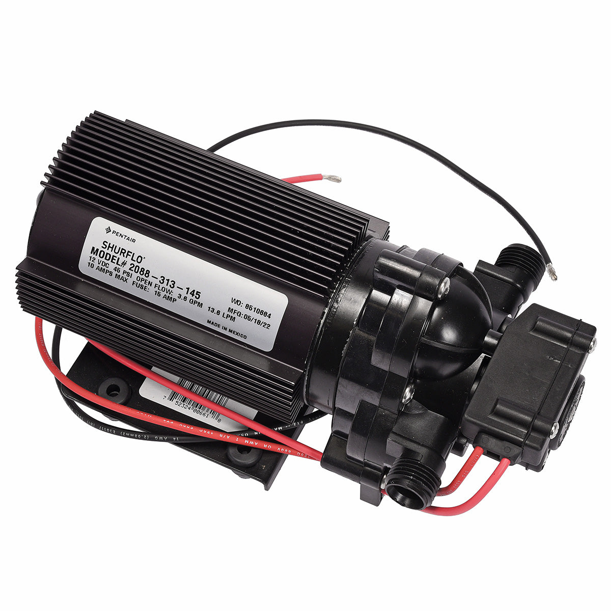 2088-313-145 Automatic Demand 12VDC Pump with Fin Cooled Motor (3.6 gpm, 40 psi)