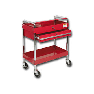 Deluxe Service Cart with Locking Top and Drawer - Red